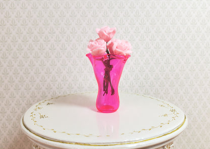Dollhouse Neon Pink Glass Ruffled Vase 1:12 Scale Miniature Decoration