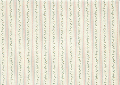 Dollhouse Wallpaper Pink Strip Floral Vine 3 Sheets 1:12 Scale Cream Pink Green