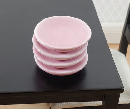 Dollhouse Pink Plates Ceramic Set of 4 Small Round 7/8" 1:12 Scale Miniature