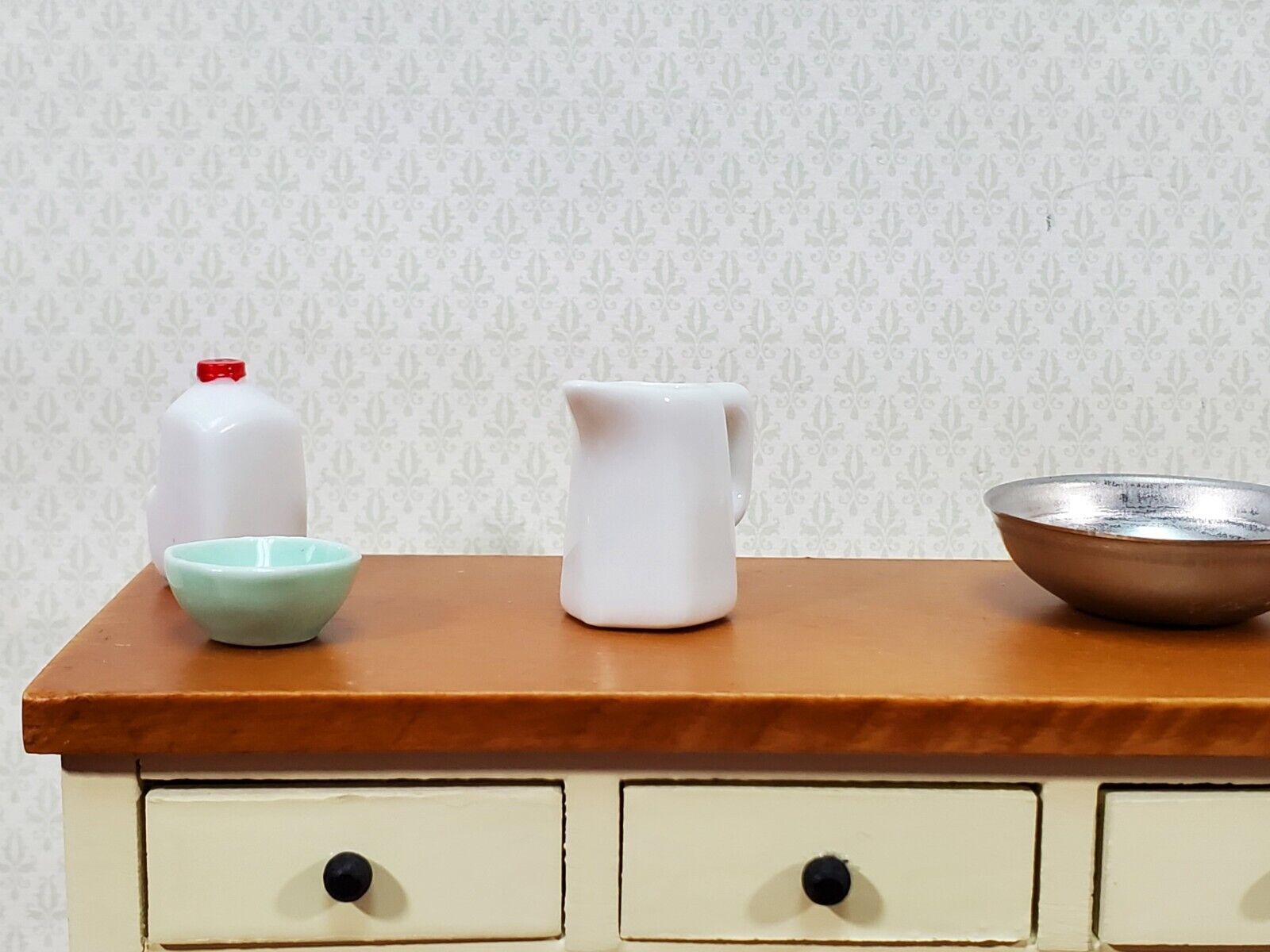 Dollhouse White Pitcher with Handle Ceramic 1:12 Scale Miniature Kitchen Dishes