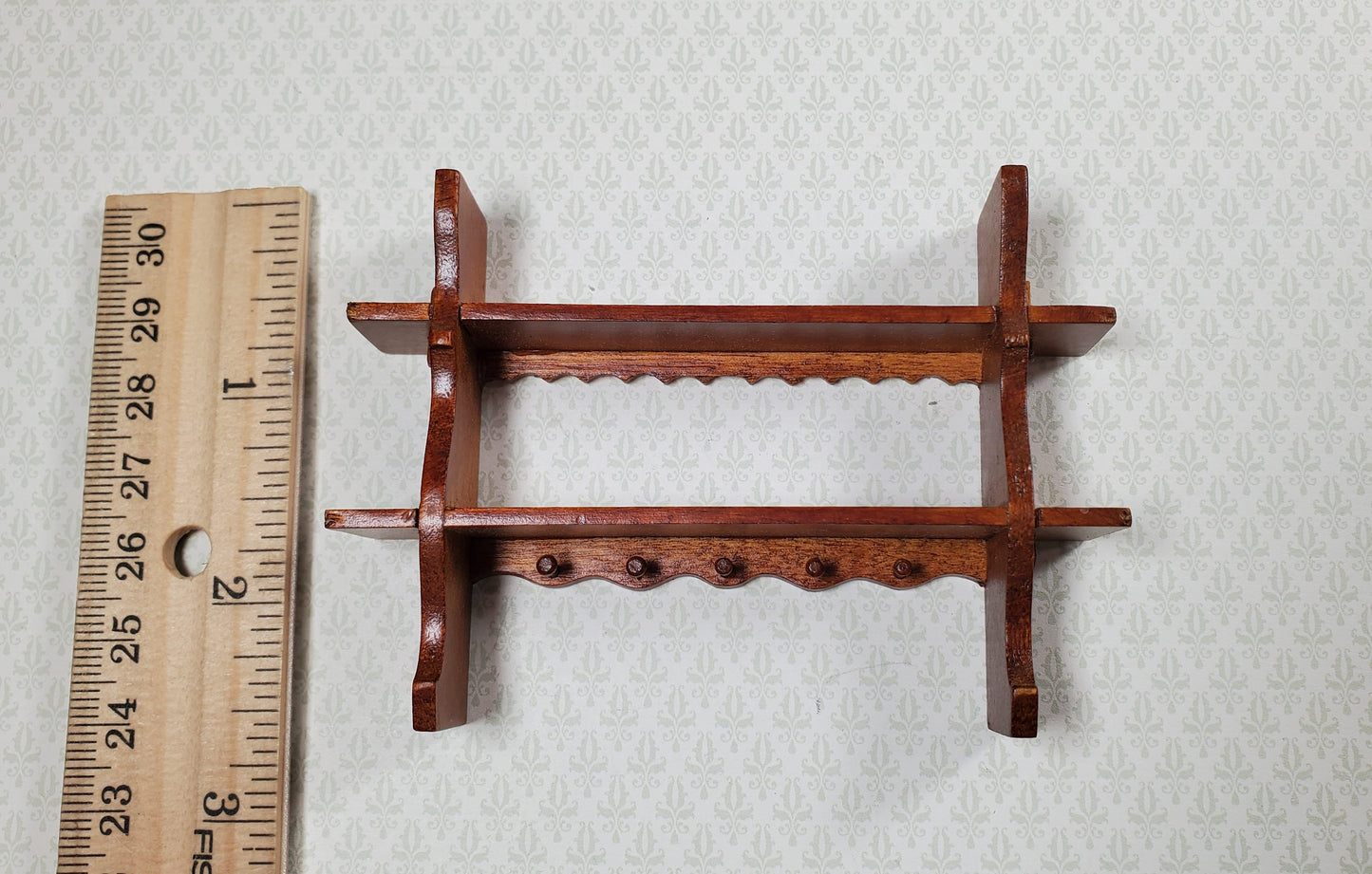 Dollhouse Shelf Kitchen with Pegs 1:12 Scale Miniature Walnut Finish