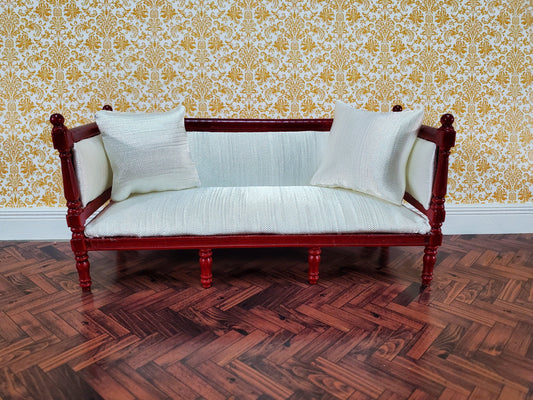 Dollhouse Sofa Couch Louis XVI Style Cream Silky Fabric 1:12 Scale Miniature Mahogany Finish