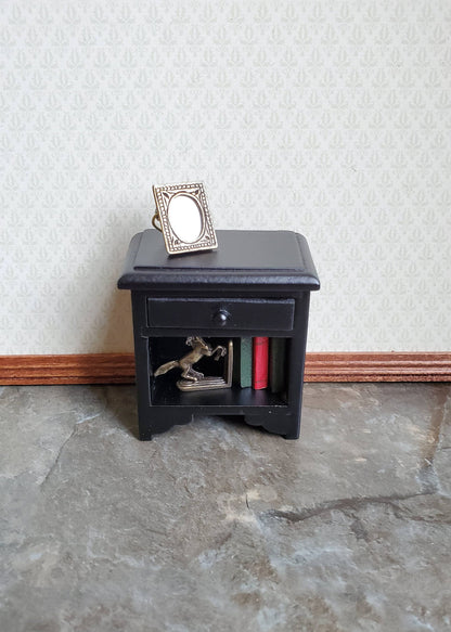 Dollhouse Miniature Nightstand Side Table Black w/ Drawer 1:12 Scale Furniture