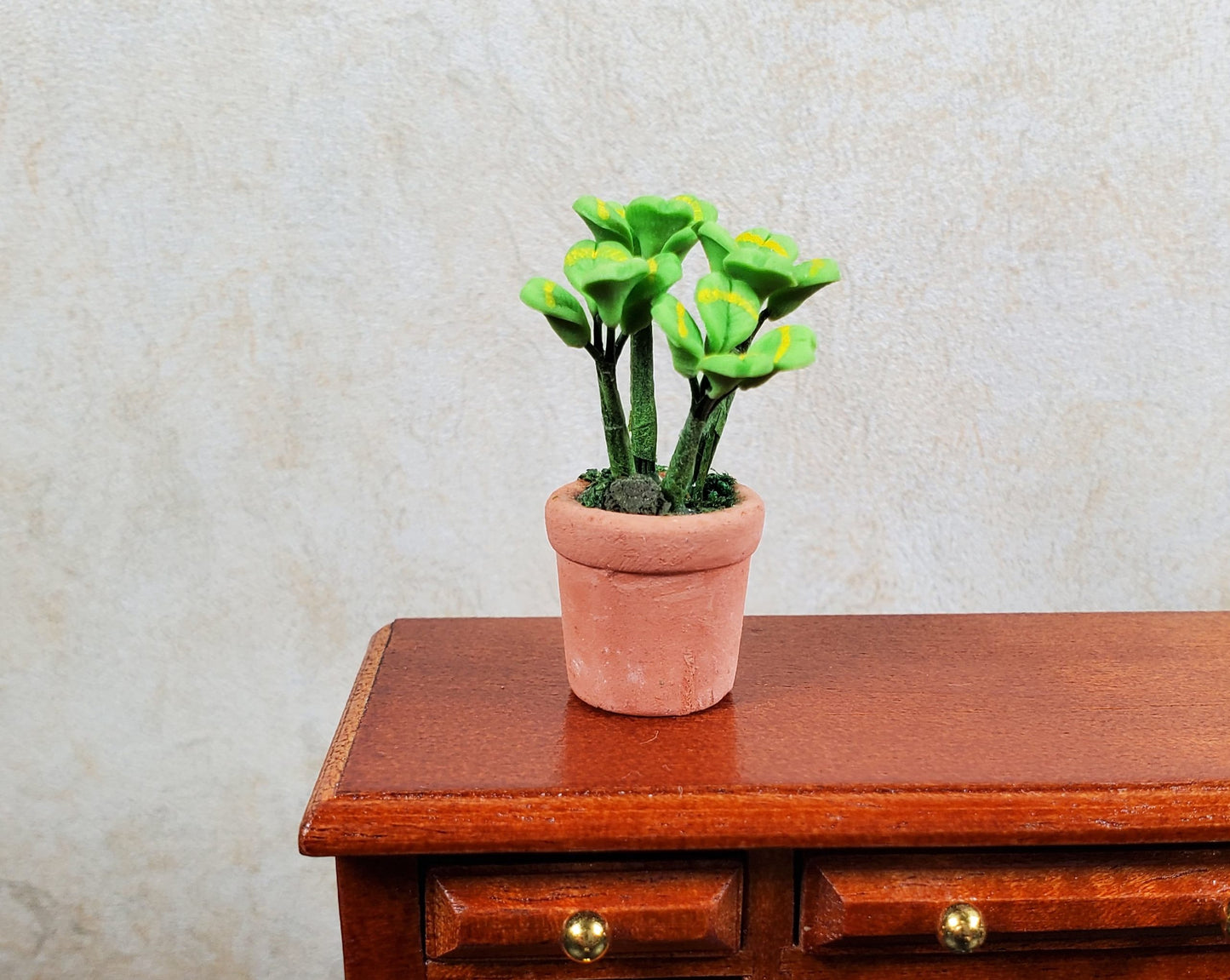 Dollhouse Miniature Lucky Four Leaf Clovers in Terra Cotta 1:12 Scale Miniature
