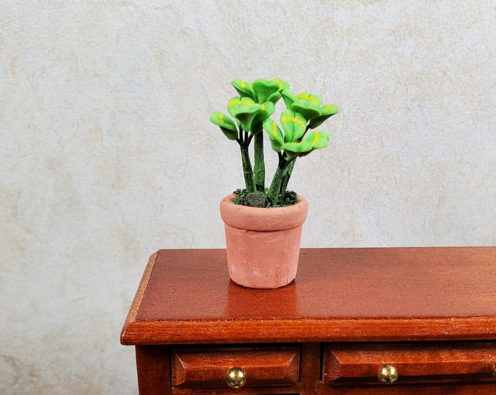 Dollhouse Miniature Lucky Four Leaf Clovers in Terra Cotta 1:12 Scale Miniature