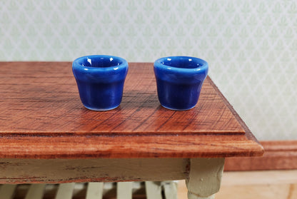 Dollhouse Planters Garden Pots Deep Blue Set of 2 Small Ceramic Miniatures