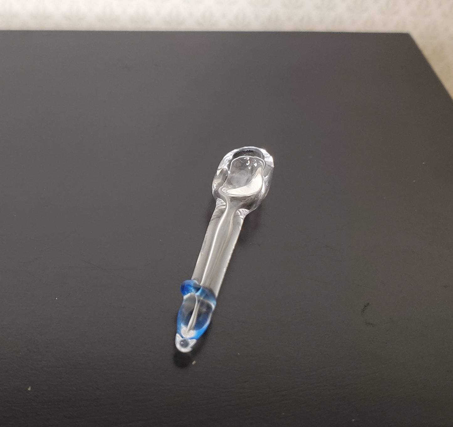 1:6 Scale Clear Glass Spoon with Blue Ring Dollhouse Miniature Fashion Doll Size