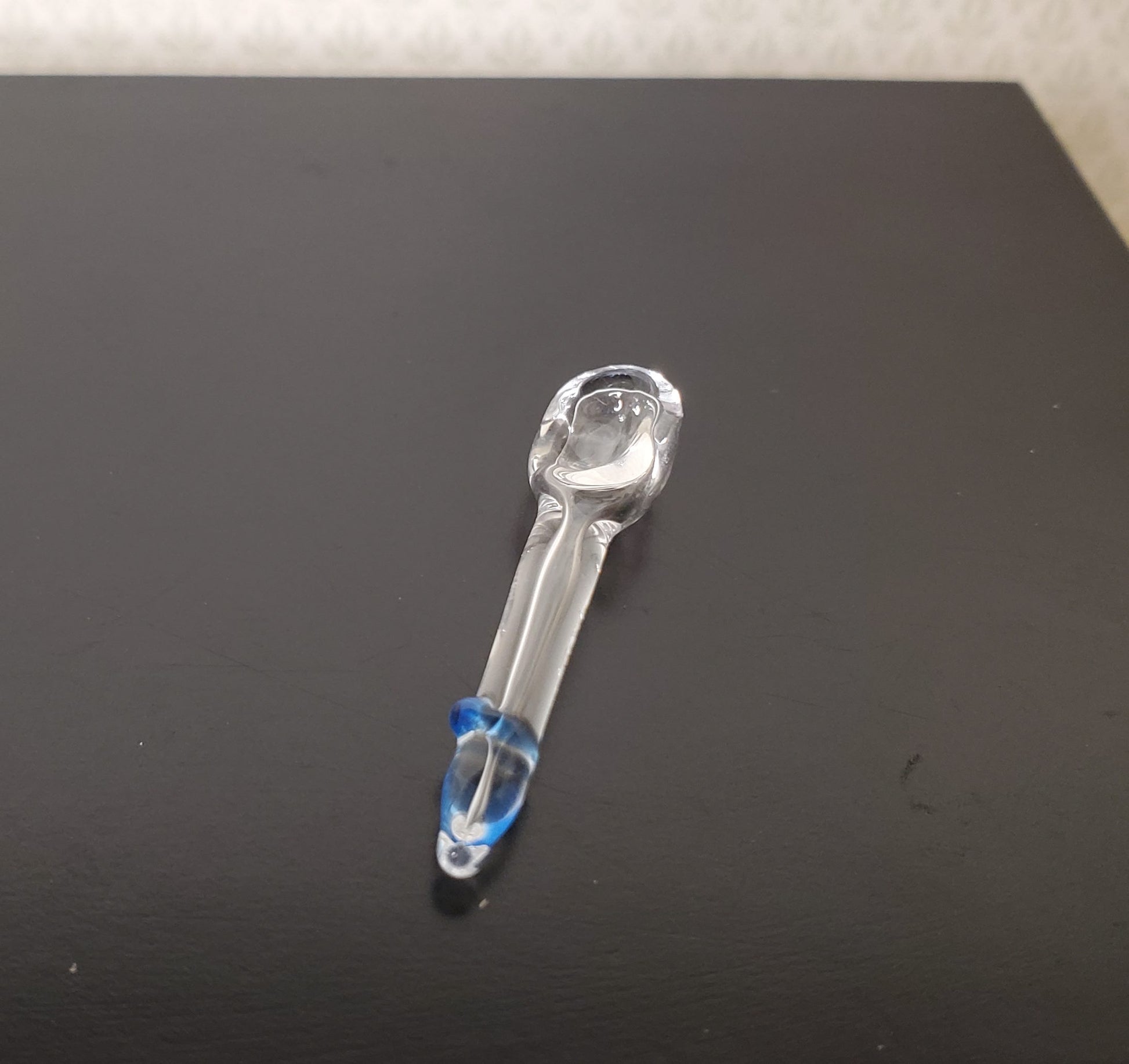 1:6 Scale Clear Glass Spoon with Blue Ring Dollhouse Miniature Fashion Doll Size