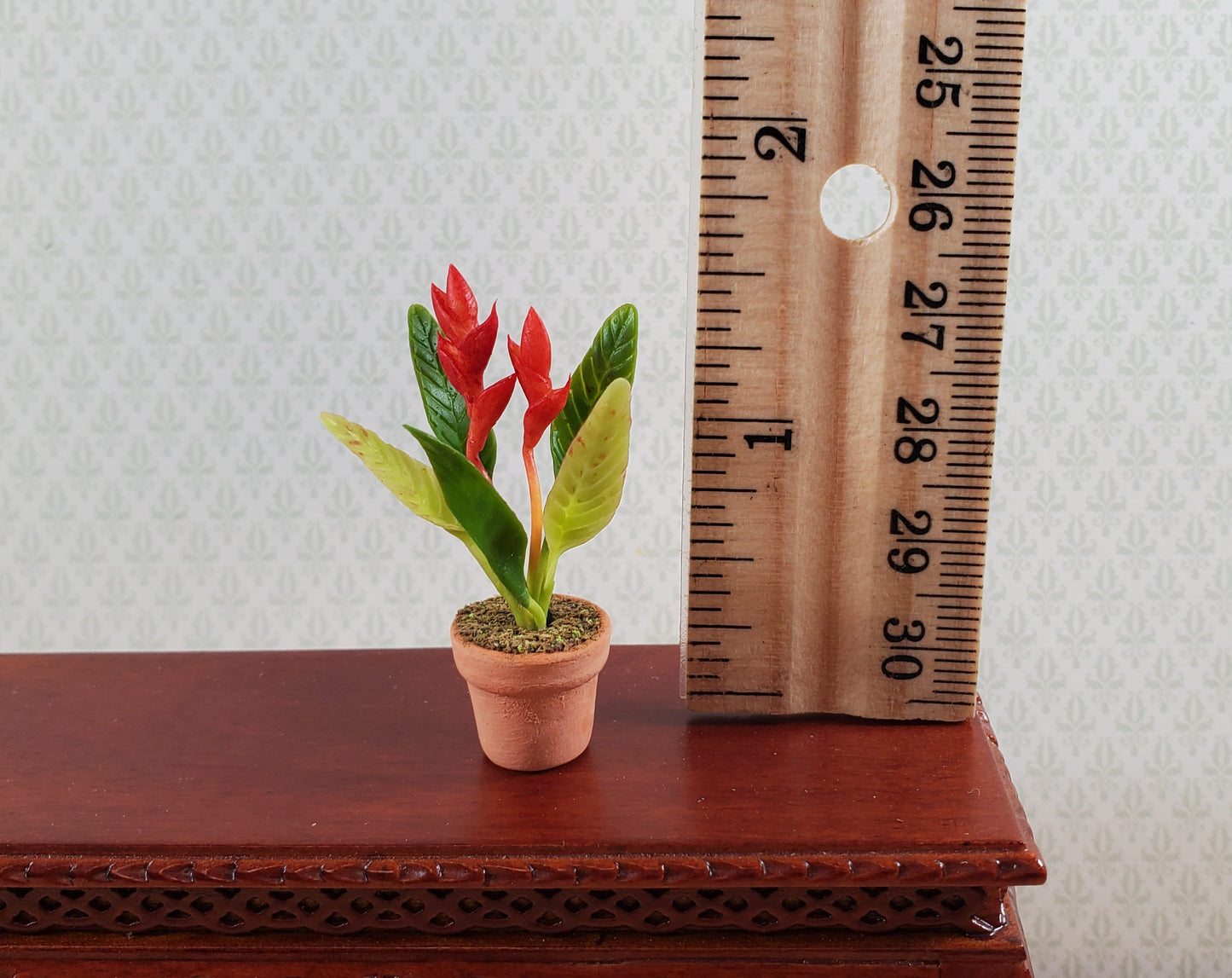 Dollhouse Potted Plant Red Bird of Paradise Houseplant 1:12 Scale Miniature