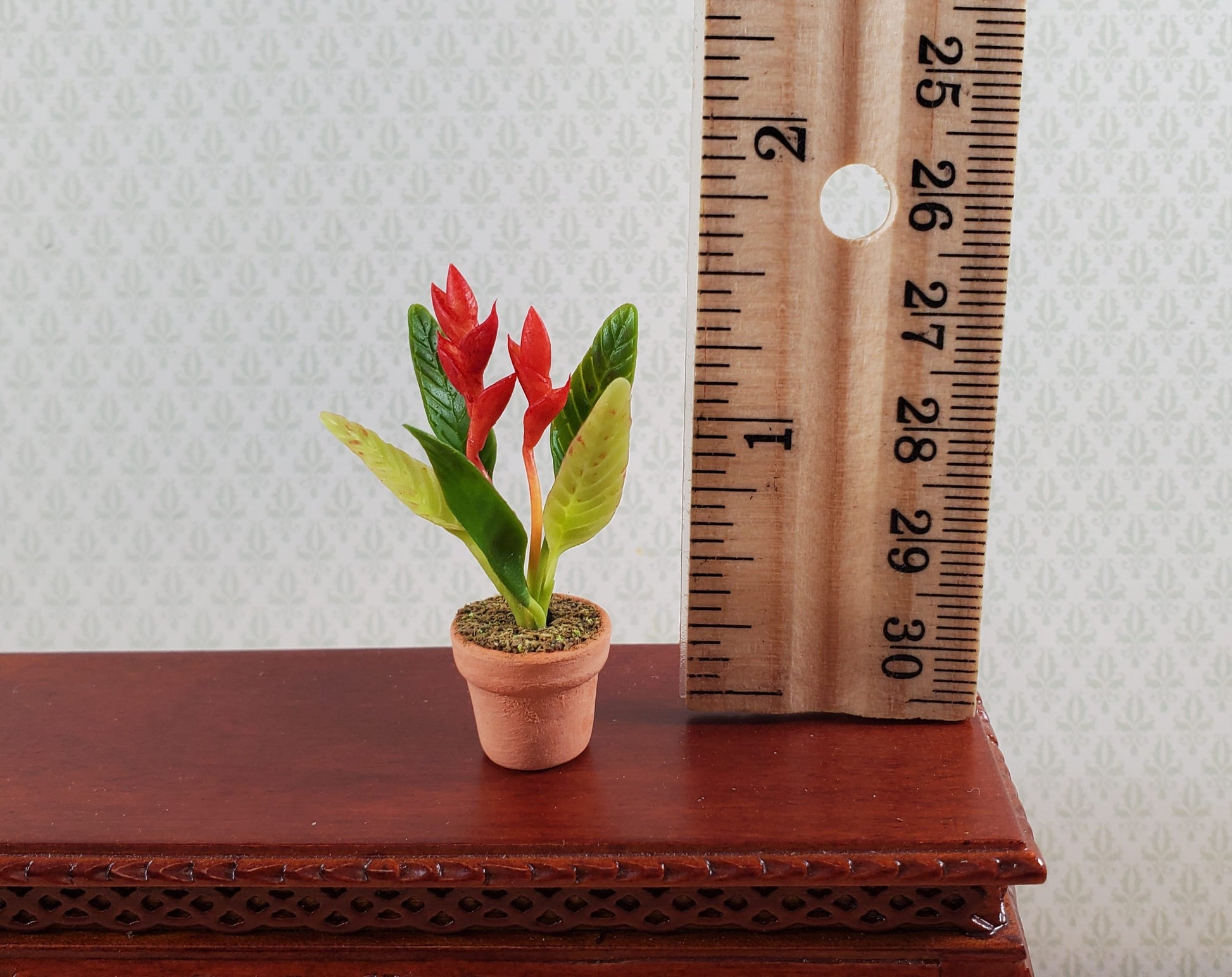 Dollhouse Potted Plant Red Bird of Paradise Houseplant 1:12 Scale Miniature