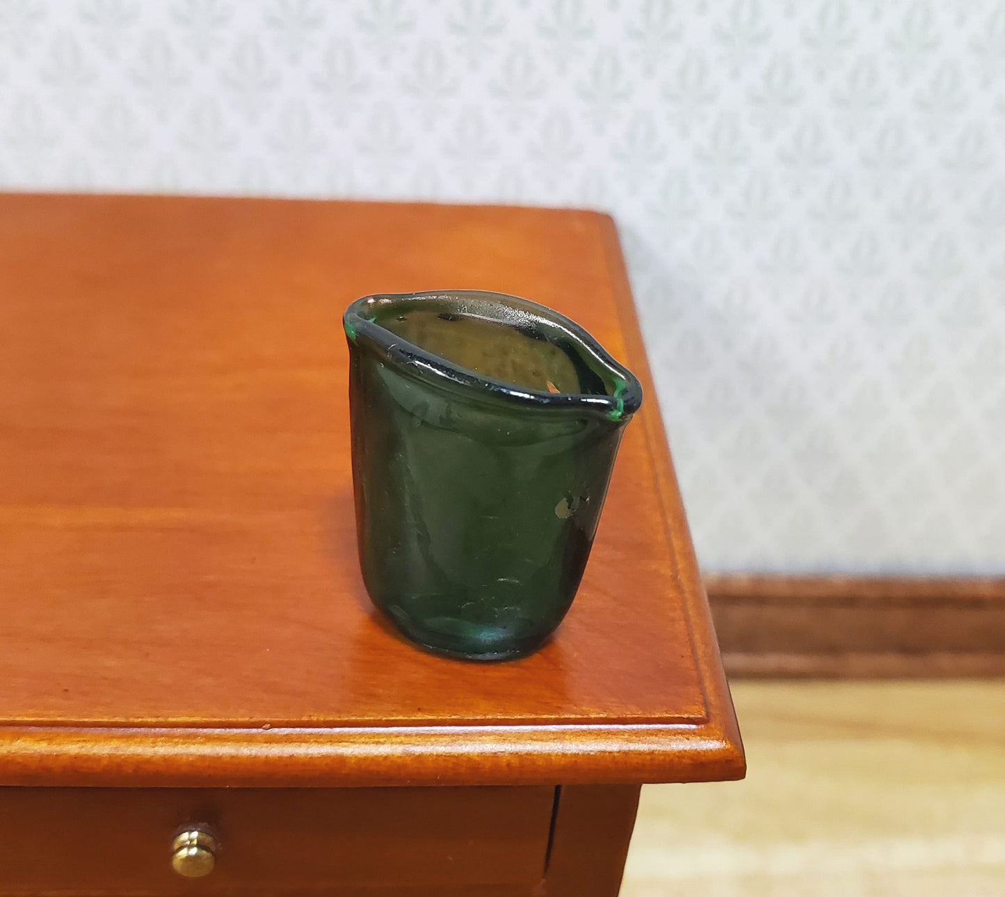 Dollhouse Crimped Narrow Vase Green Glass 1:12 Scale Miniature