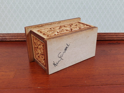 Dollhouse Small Wood Trunk with Removable Lid Laser Carved 1:12 Scale Furniture