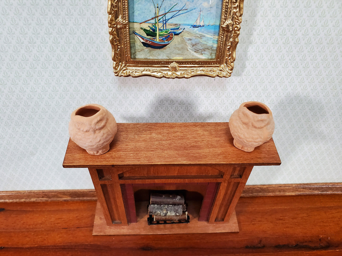 Dollhouse Owl Planters Terra Cotta Pots Set of 2 Unglazed 1:12 Scale Miniatures