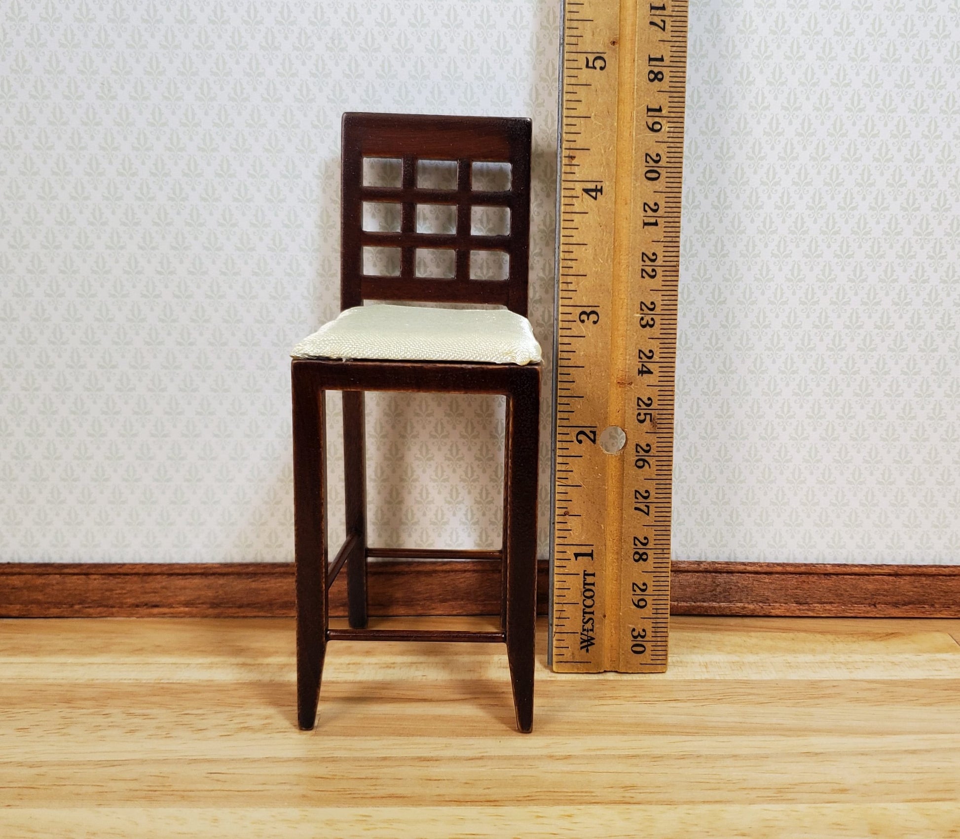 Dollhouse Tall Modern Bar Chair with Padded Seat Walnut 1:12 Scale Furniture