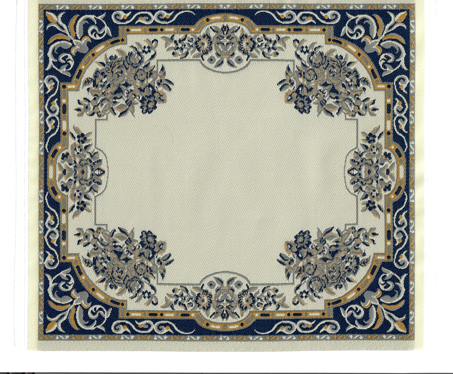Dollhouse Large Rug Fabric Blue Gold Beige Full Room 1:12 Scale Miniature Carpet