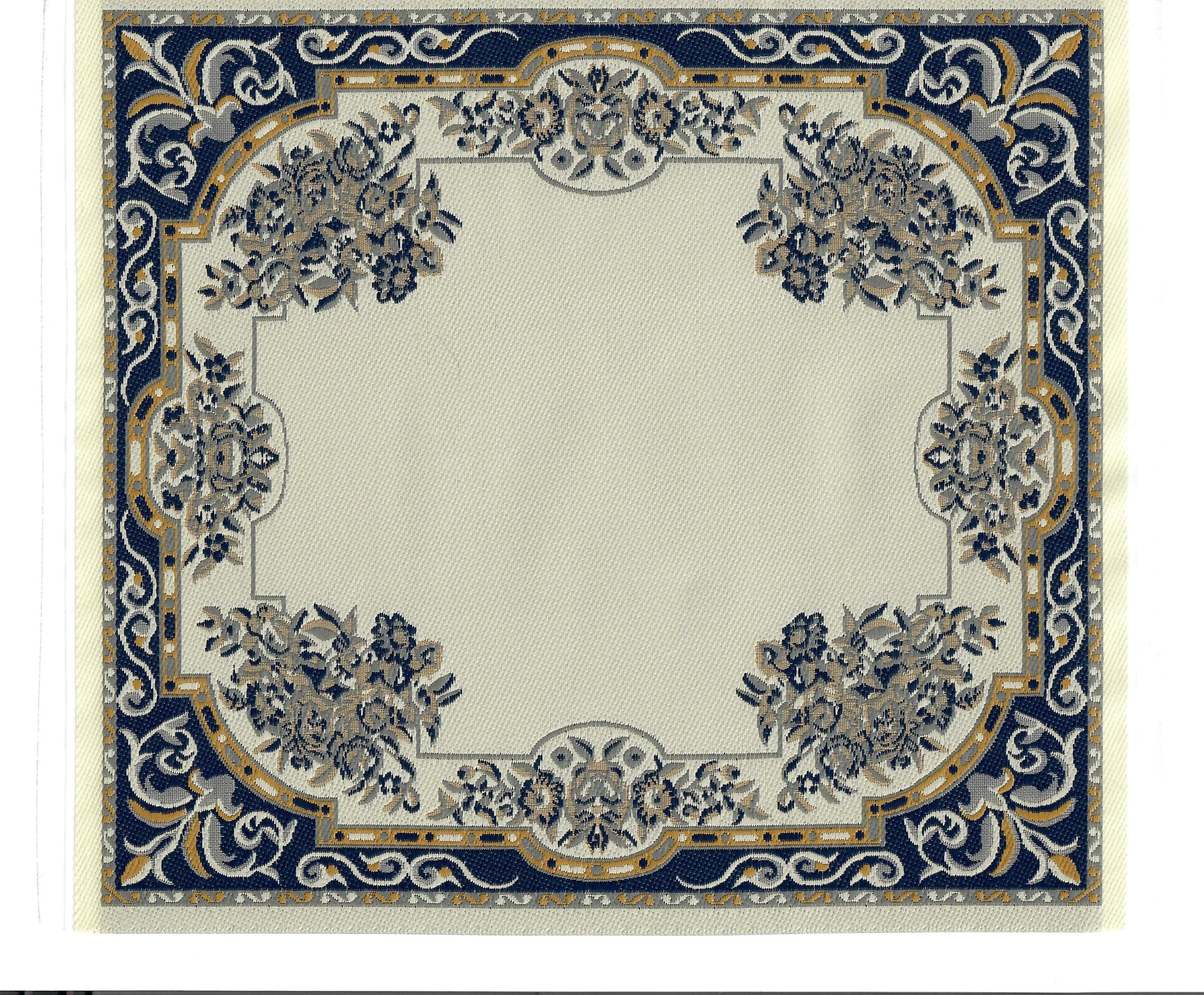 Dollhouse Large Rug Fabric Blue Gold Beige Full Room 1:12 Scale Miniature Carpet
