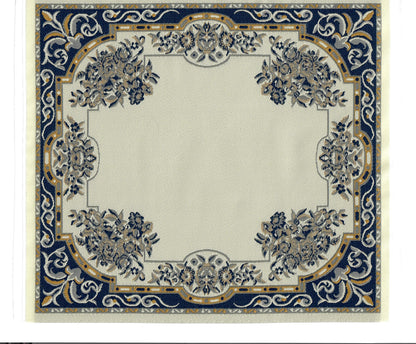 Dollhouse Large Rug Fabric Blue Gold Beige Full Room 1:12 Scale Miniature Carpet