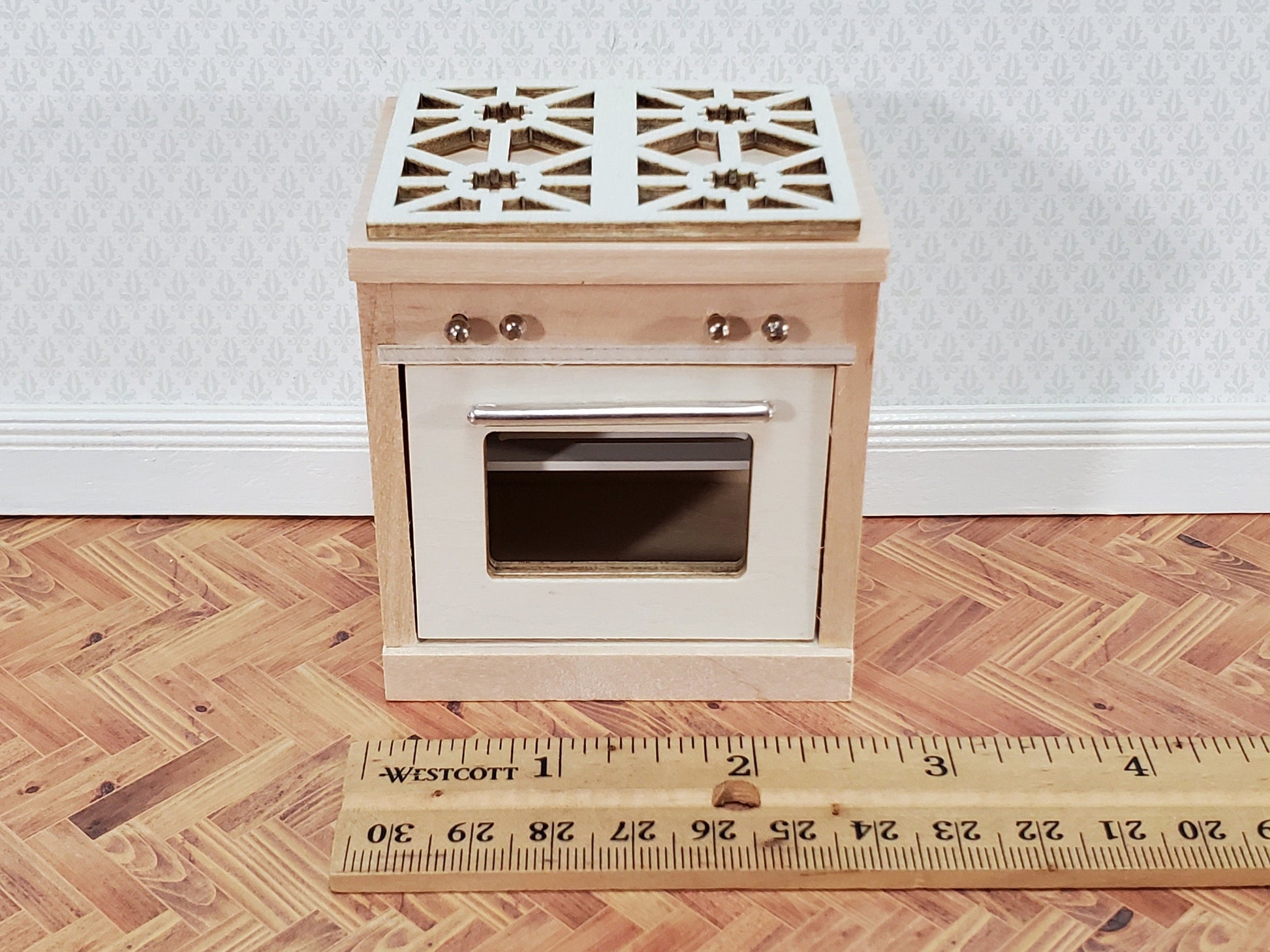 Dollhouse Kitchen Oven with Stove Top Modern Unpainted Wood 1:12 Scale Miniature