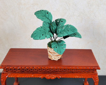 Dollhouse Palm Plant in Woven Basket Planter 1:12 Scale Miniature