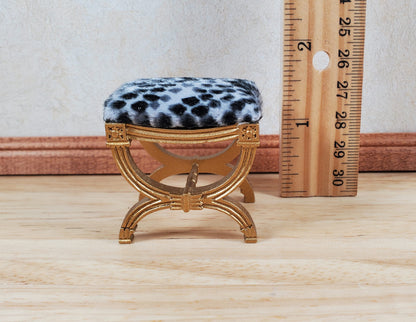 JBM Dollhouse Vanity Stool Bench Wood Animal Print Seat 1:12 Scale Miniature Furniture