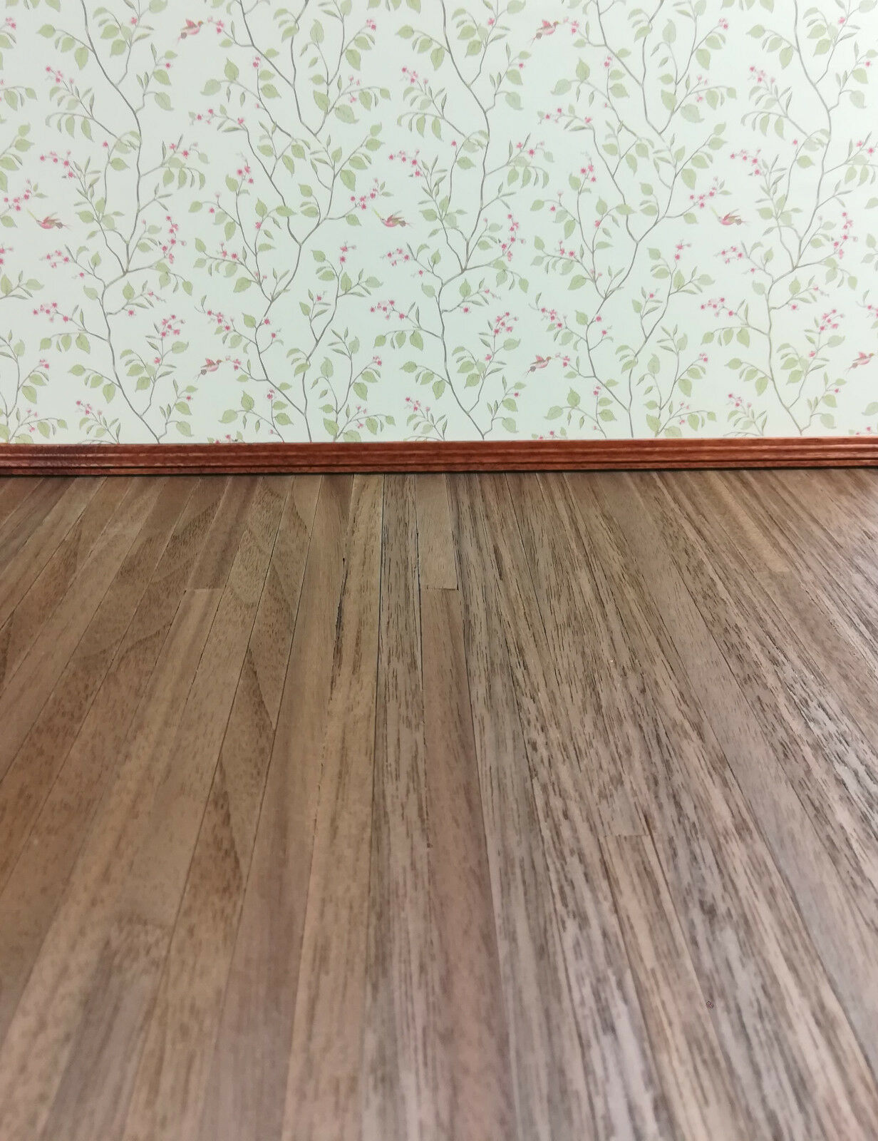 Dollhouse Miniature Dark Real Wood Flooring 3/8" Wide Planks 1:12 Scale 17 x 11
