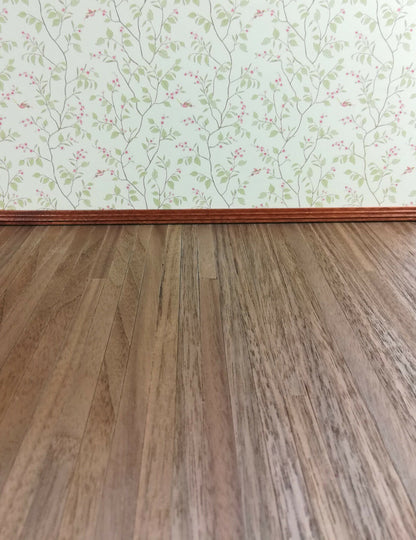 Dollhouse Miniature Dark Real Wood Flooring 3/8" Wide Planks 1:12 Scale 17 x 11