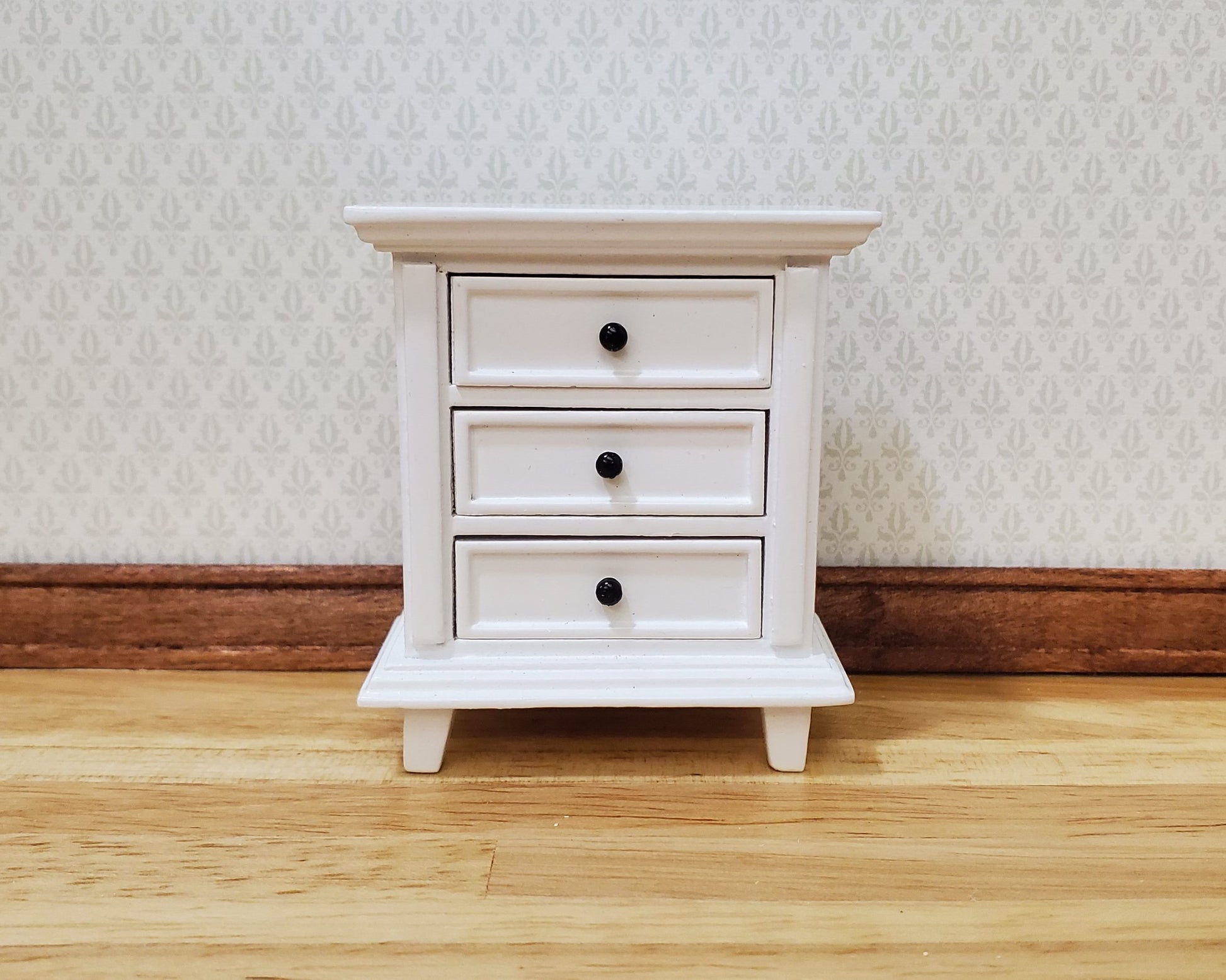 JBM Dollhouse Nightstand White Country Farmhouse Style 1:12 Scale Furniture
