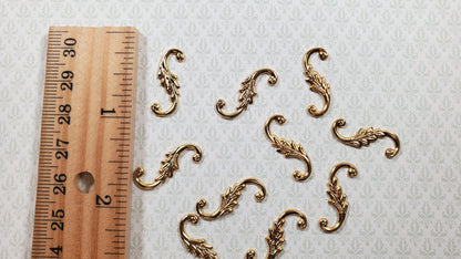 Dollhouse S Hook Shutter Dogs or Furniture Applique Scroll Ornament 1:12 Gold