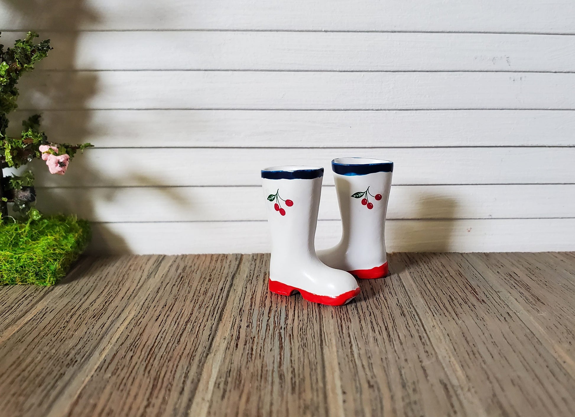 Dollhouse Rain or Garden Boots Wellies Cherry Design 1:12 Scale Miniatures