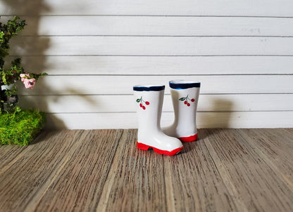 Dollhouse Rain or Garden Boots Wellies Cherry Design 1:12 Scale Miniatures