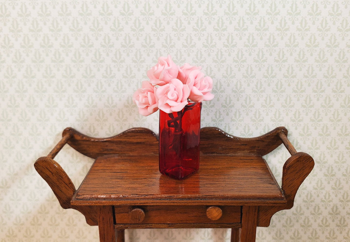 Dollhouse Vase Red Square Real Glass for Flowers 1:12 Scale Miniature