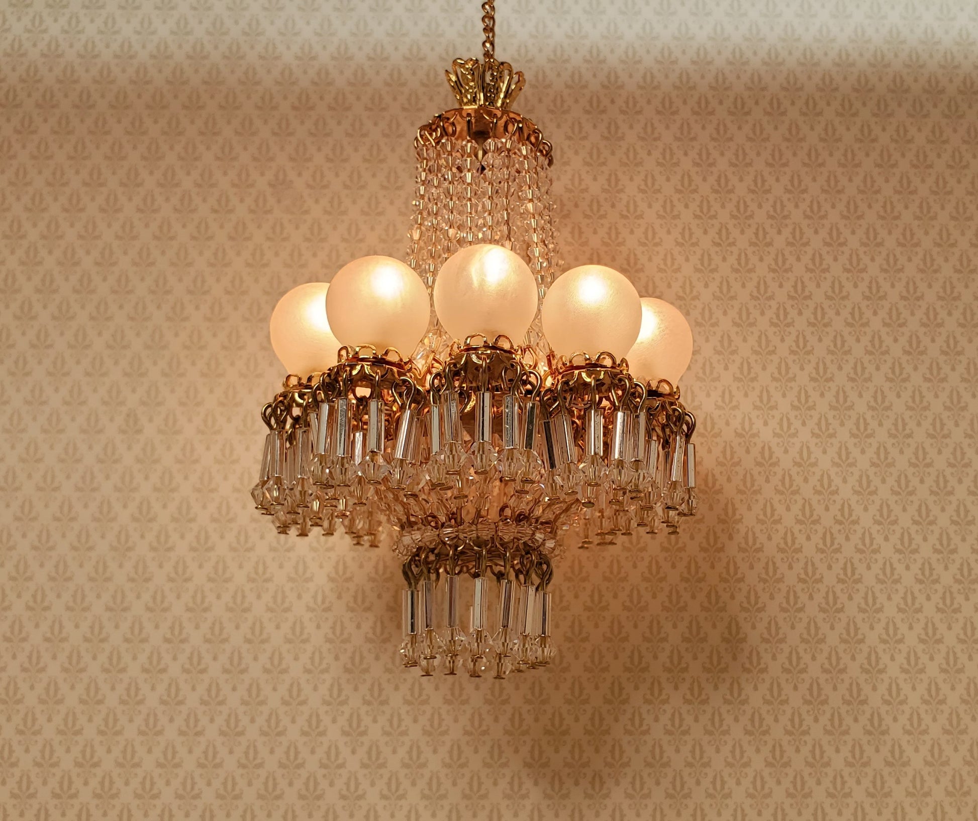 Dollhouse 10 Light Grand Ballroom Crystal Chandelier Handmade 12 Volt 1:12 Scale
