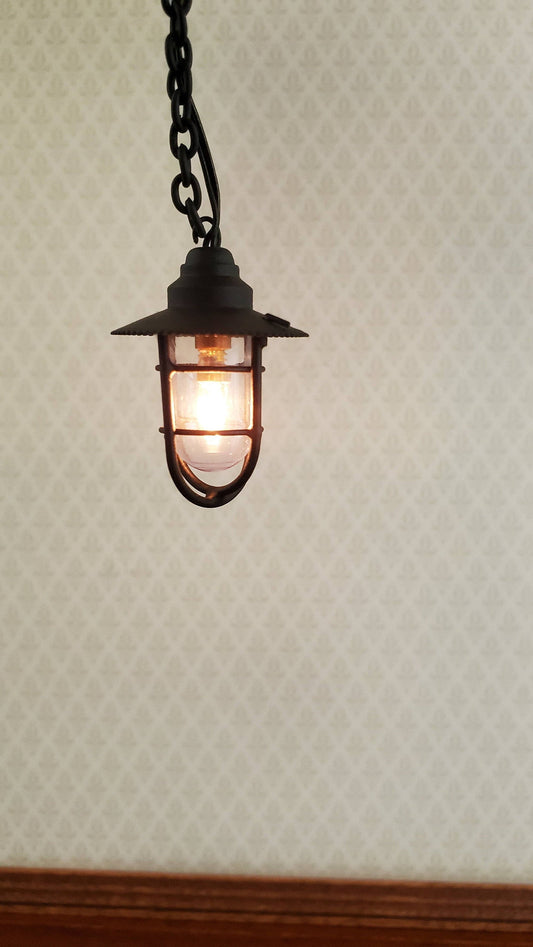 Dollhouse Miniature Hanging Lantern Light Black Vintage Style 12 Volt 1:12 Scale Lighting