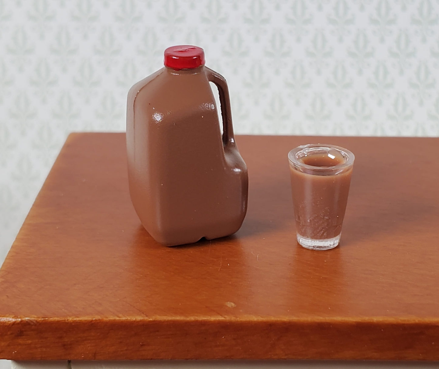 Dollhouse Chocolate Milk Gallon Jug with Filled Glass 1:12 Scale Miniature Food