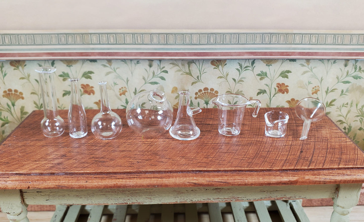 Dollhouse Miniature Mad Scientist Flask Jar Set Glass Beakers Funnel 1:12 Scale