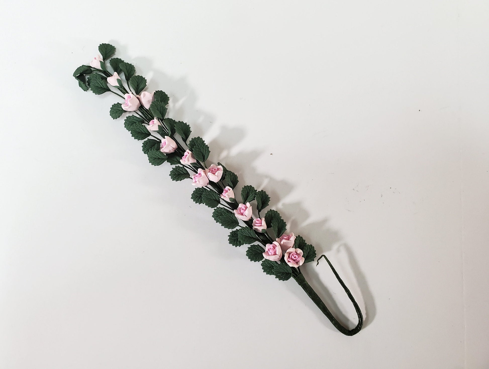 Dollhouse Climbing Roses Pink Bendable 7" Clay Miniature Flowers Garden