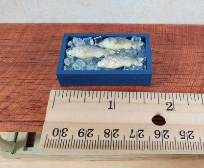 Dollhouse Fish on Ice in Blue Crate Food Seafood 1:12 Scale Miniature