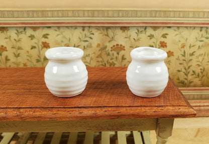 Dollhouse Vases White Ceramic Wide Mouth Set of 2 Pot Planter 1:12 Scale