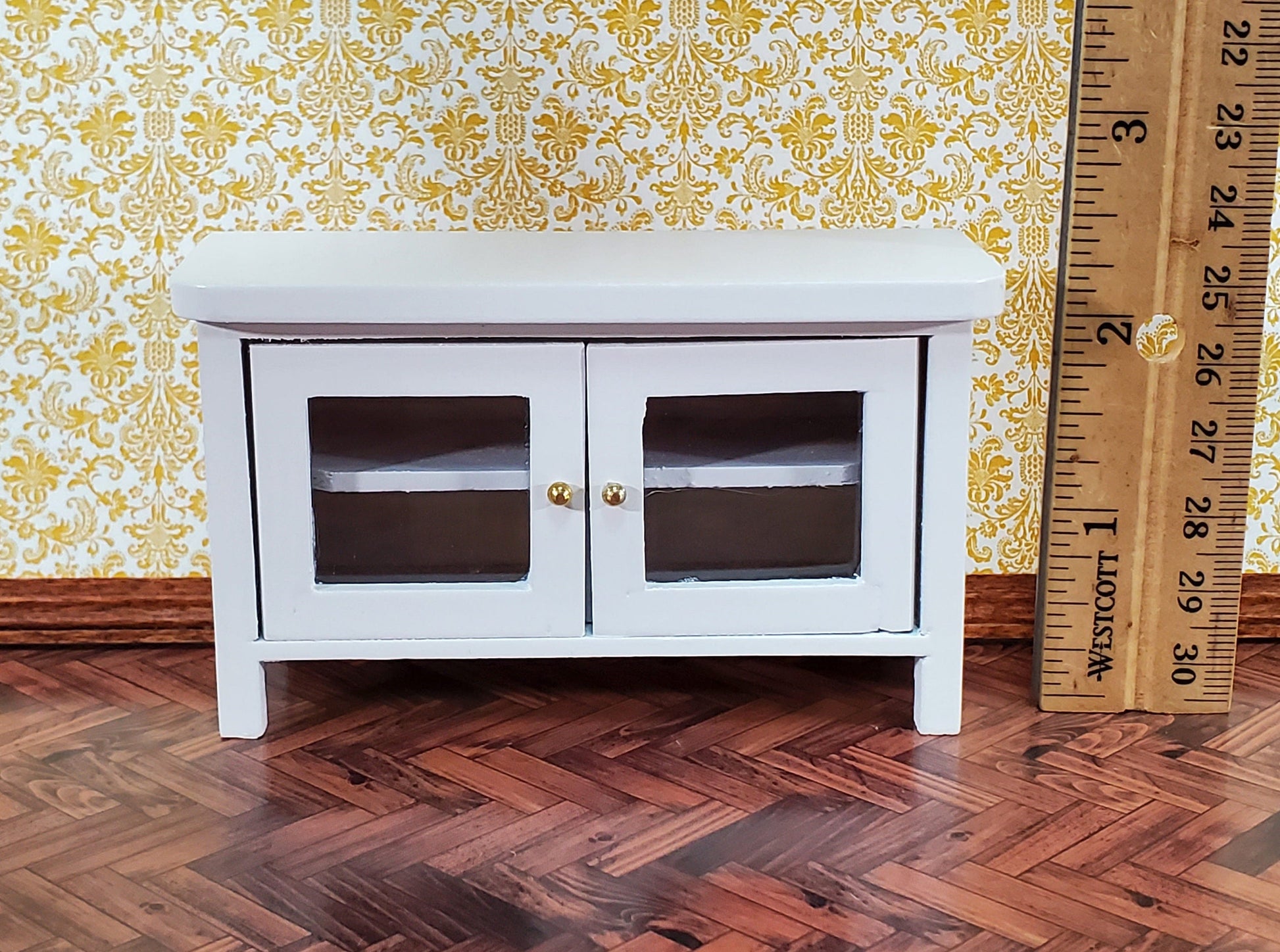 Dollhouse TV Media Stand Low Cabinet Modern Style White 1:12 Scale Miniature Furniture