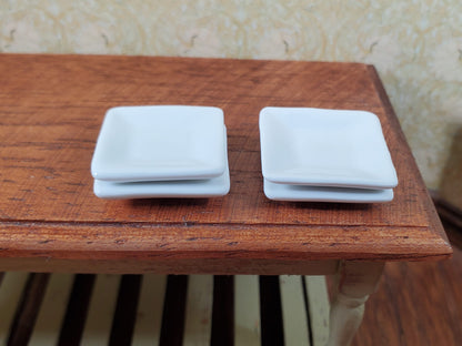 Dollhouse Square White Porcelain Plates Set of 4 1:12 Scale Miniature