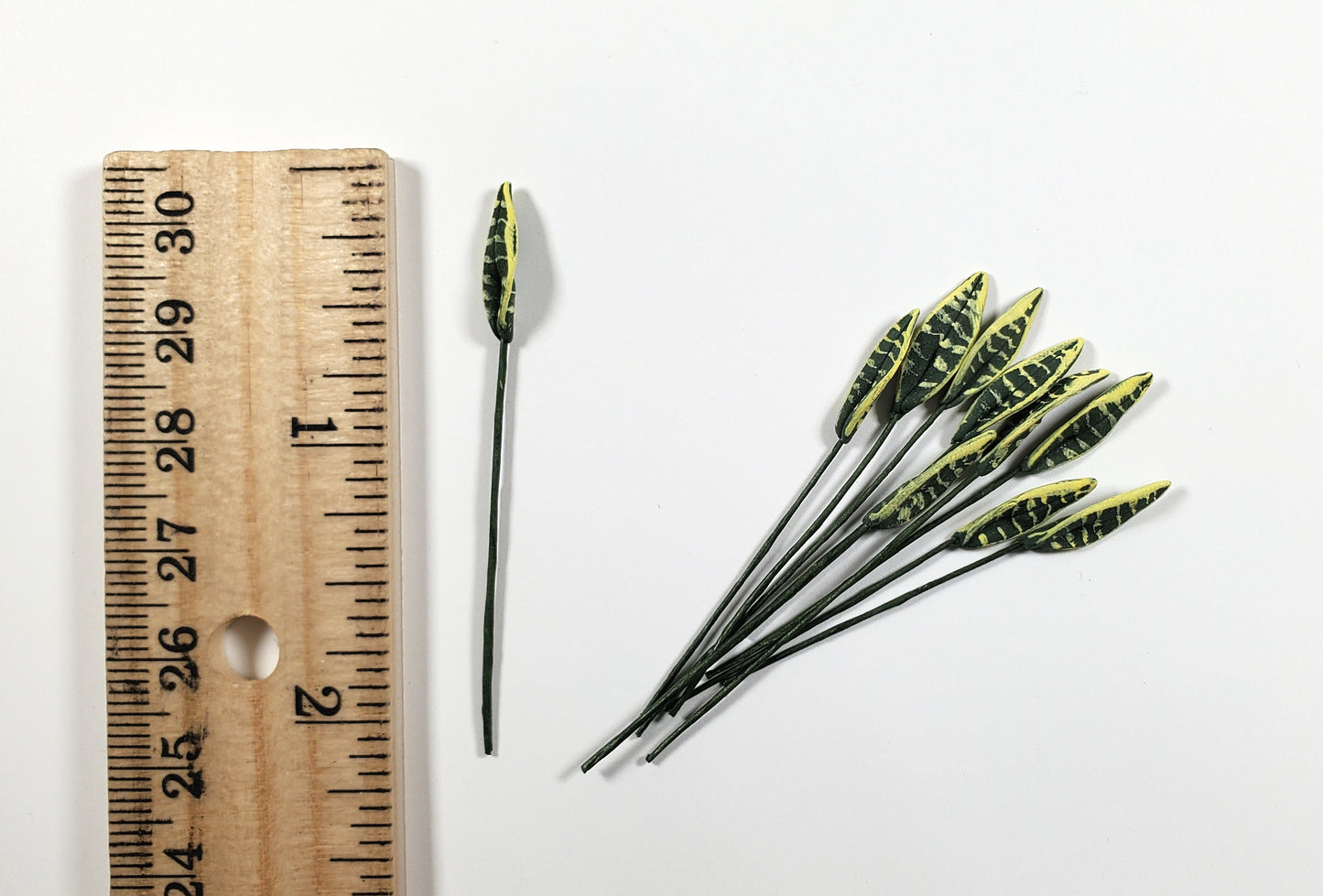 Dollhouse Variegated Snake Plant Leaves Long Stem Set of 10 1:12 Scale Miniature