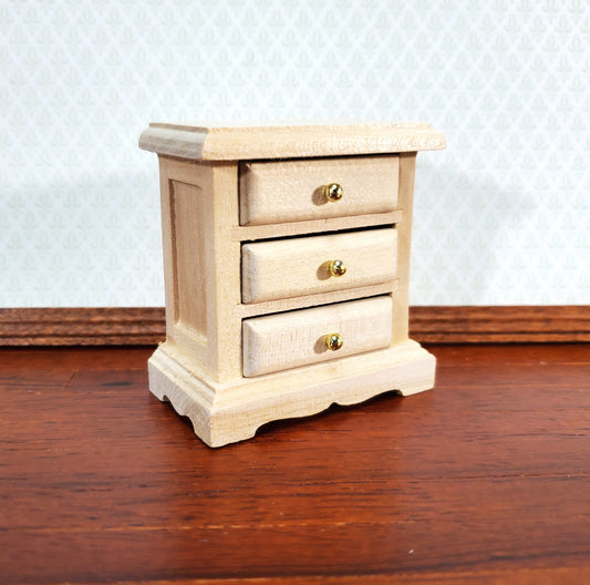 Dollhouse 3 Drawer Nightstand Side Table Unpainted Wood 1:12 Scale Miniature Furniture