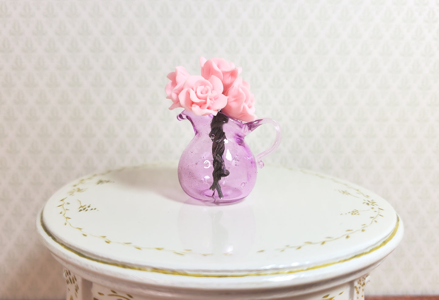 Dollhouse Lavender Glass Flared Pitcher 1:12 Scale Miniature Kitchen Decoration