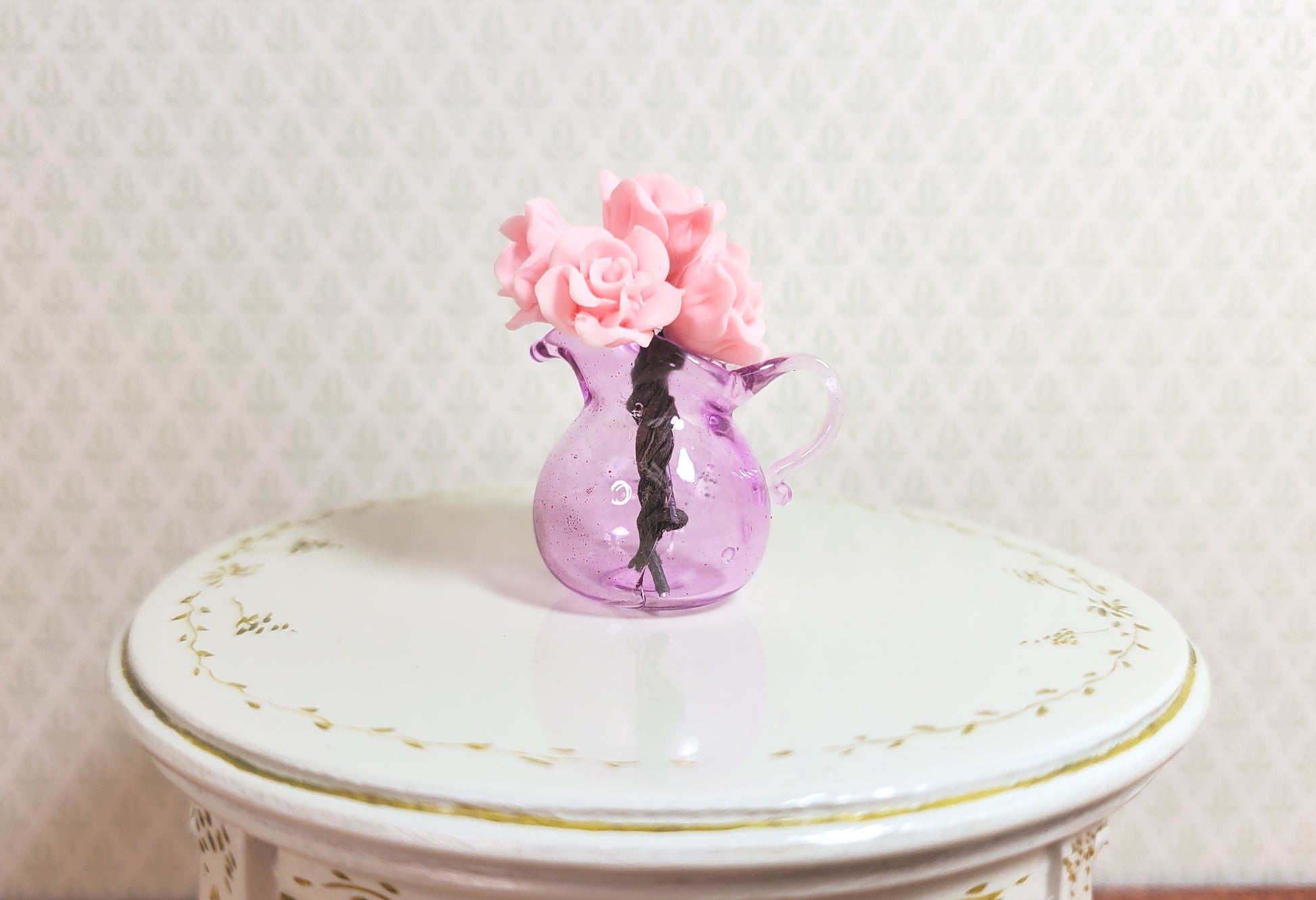 Dollhouse Lavender Glass Flared Pitcher 1:12 Scale Miniature Kitchen Decoration