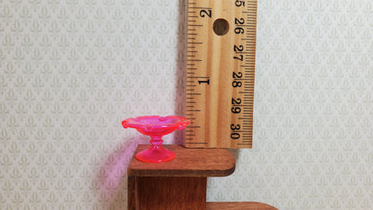 Dollhouse Fluted Bright Pink Pedestal Glass Platter 1:12 Scale Miniature