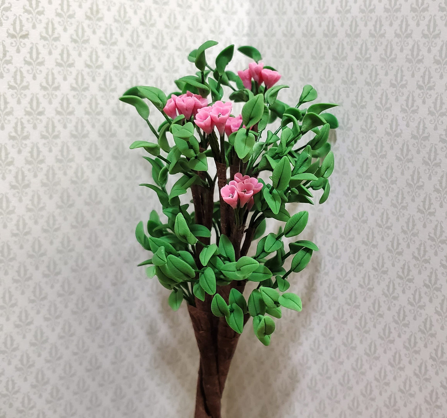Dollhouse Large Ornamental Flowering Tree in Woven Basket 1:12 Scale Miniature