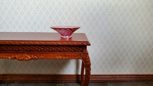 Dollhouse Miniature Fruit Bowl Flared Swirl Cranberry Glass 1:12 Scale Handmade