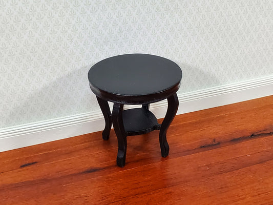 Dollhouse Table Small Round Side or End Table Black Lower Shelf 1:12 Scale Miniature Furniture