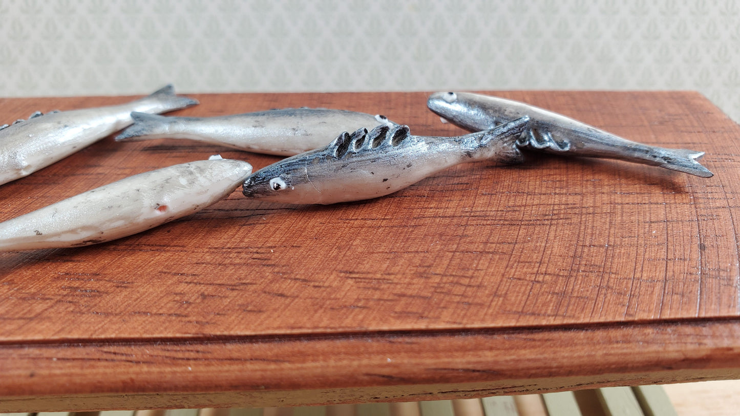 Miniature Fish Mackerel for Dollhouse 5pc Seafood Grocer Grocery Store 1 3/4"