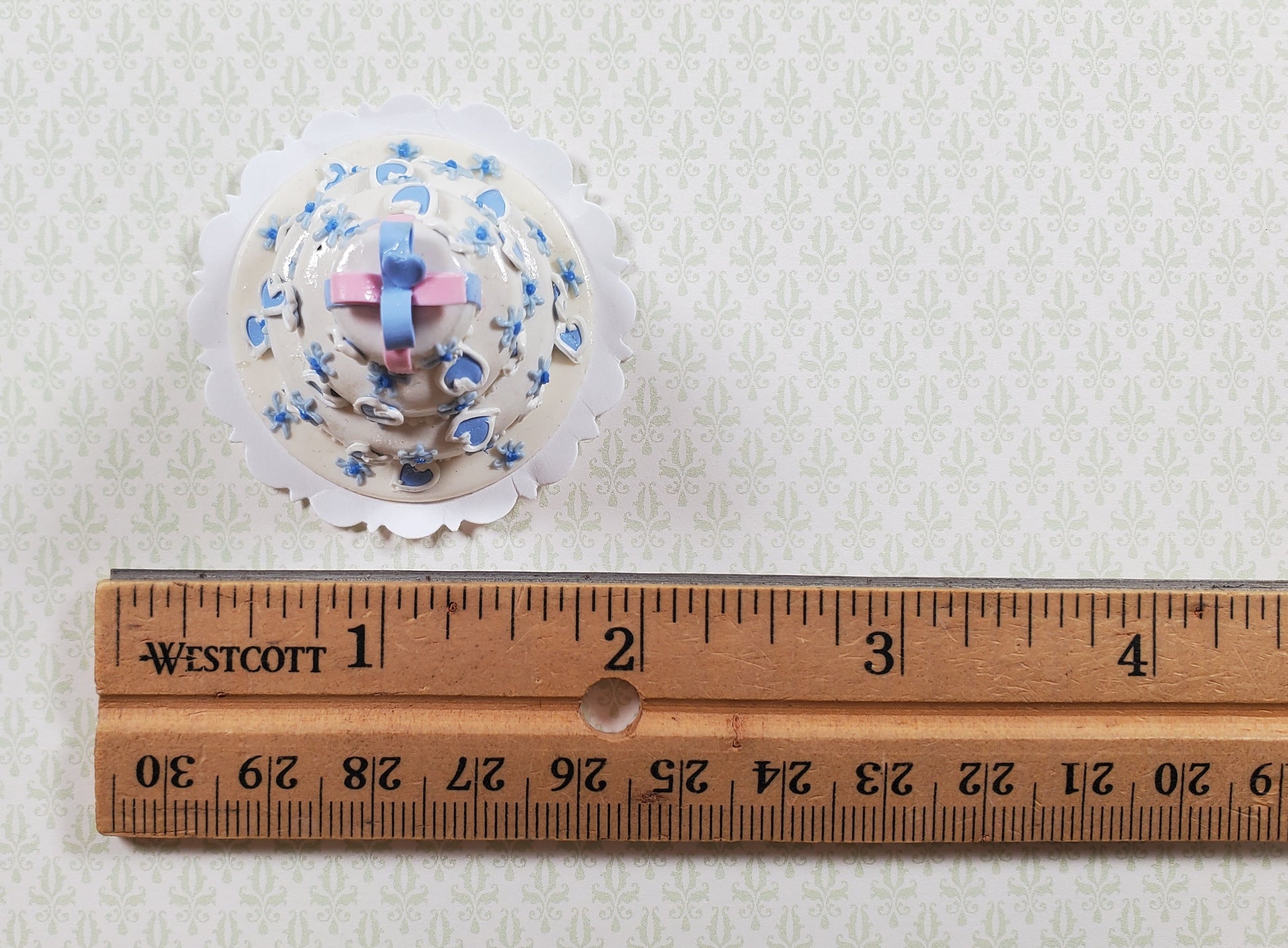 Dollhouse 3 Tier Blue Heart Wedding Cake 1:12 Scale Miniature Dessert Food
